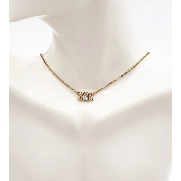 Swarovski Crystal Humorist LOL Pendant Necklace Gold Tone Adjustable Length - Picture 5 of 7